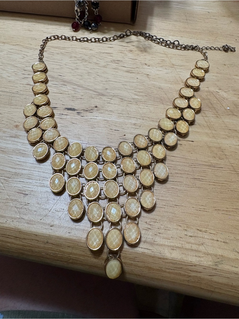 N3 - Gold-Tone Peach Statement Bib Necklace
